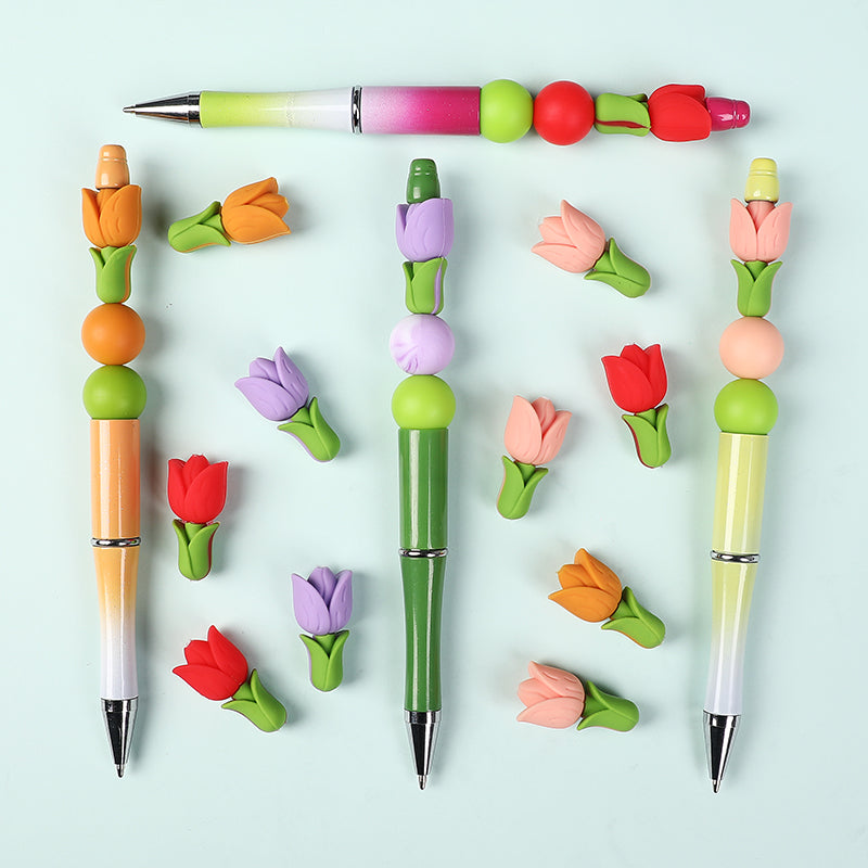 Silicone 3D Focal Beads Tulip Detailed Petals Vibrant Colors 20pcs 7