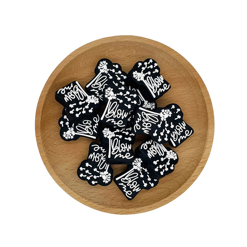 Silicone Focal Beads Dandelion Blow Me Handwritten Text 20pcs 2