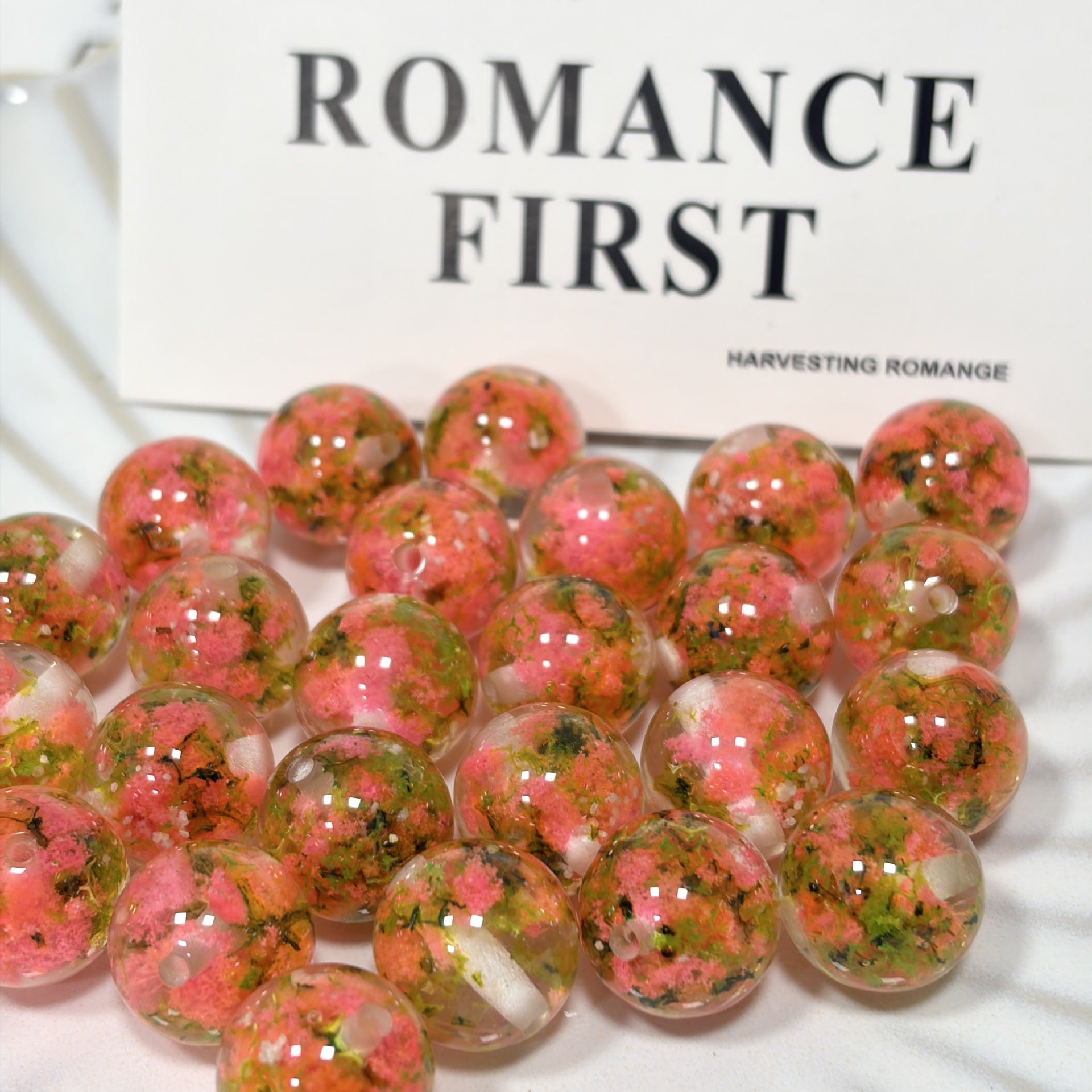 Floral Clear 16mm Resin Round Luminous Beads 10pcs 9