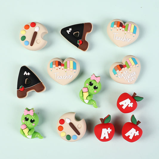 Silicone 3D Focal Beads Teacher Apple A+ Pencil 20pcs