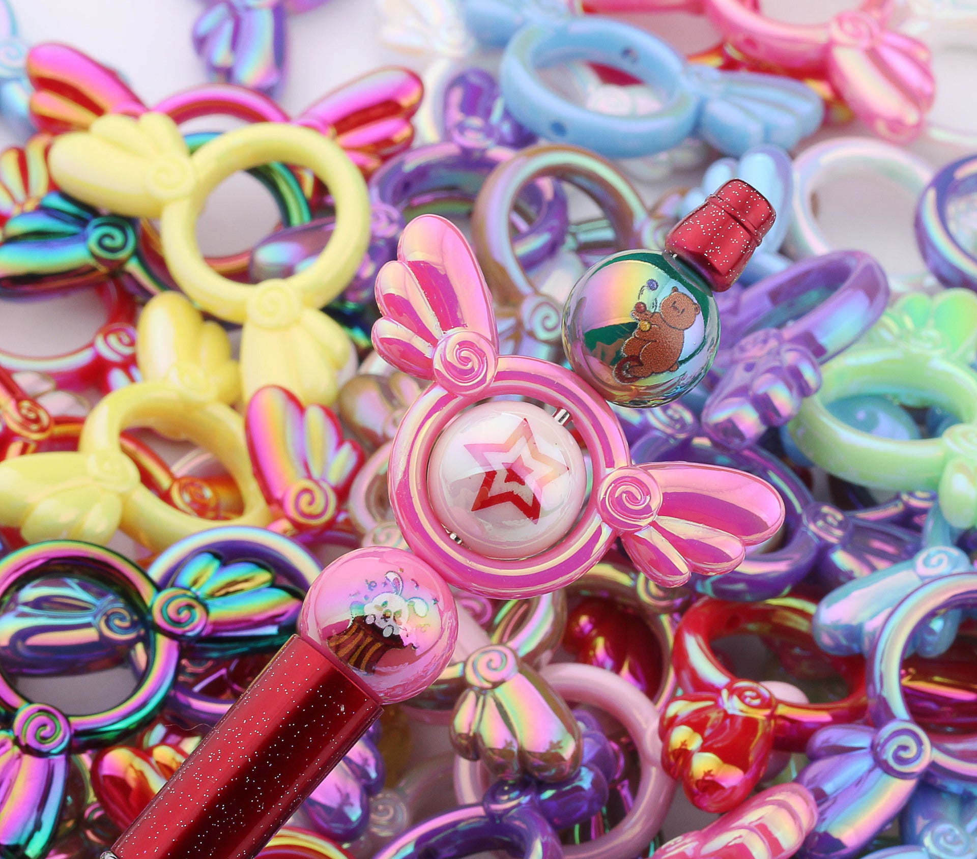 UV Color Plated Solid Color Varied Sakura Angel Wings Acrylic Beads 2pcs 3
