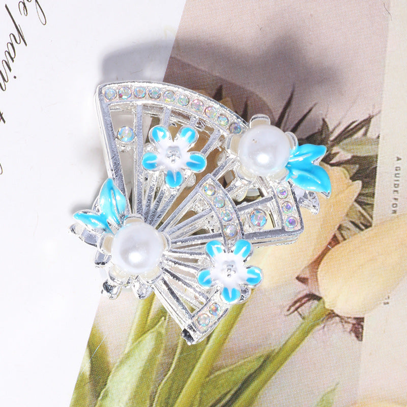 Alloy Hollow 3D Fan Shaped Rhinestone Beads 33mm 3pcs 9