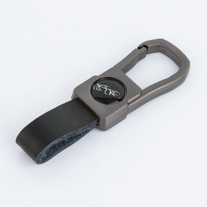 Men's Leather Keychain with Polished Metal Clip and Carabiner Hook 7