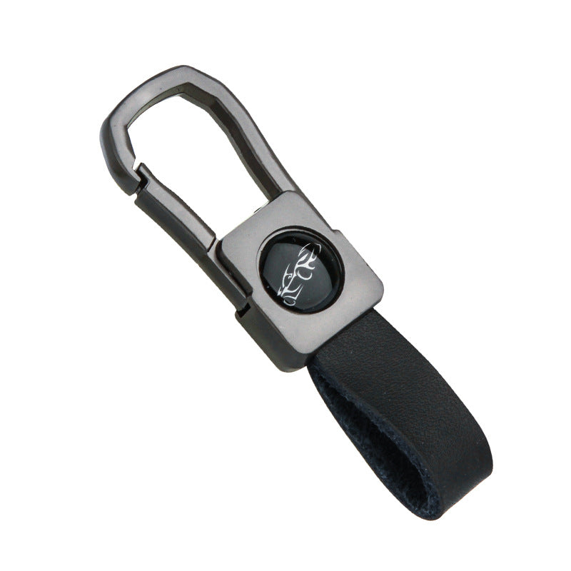 Men's Leather Keychain with Polished Metal Clip and Carabiner Hook 6