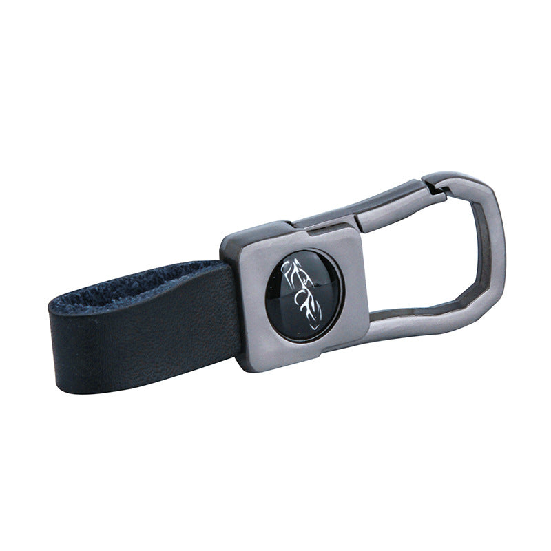 Men's Leather Keychain with Polished Metal Clip and Carabiner Hook 5
