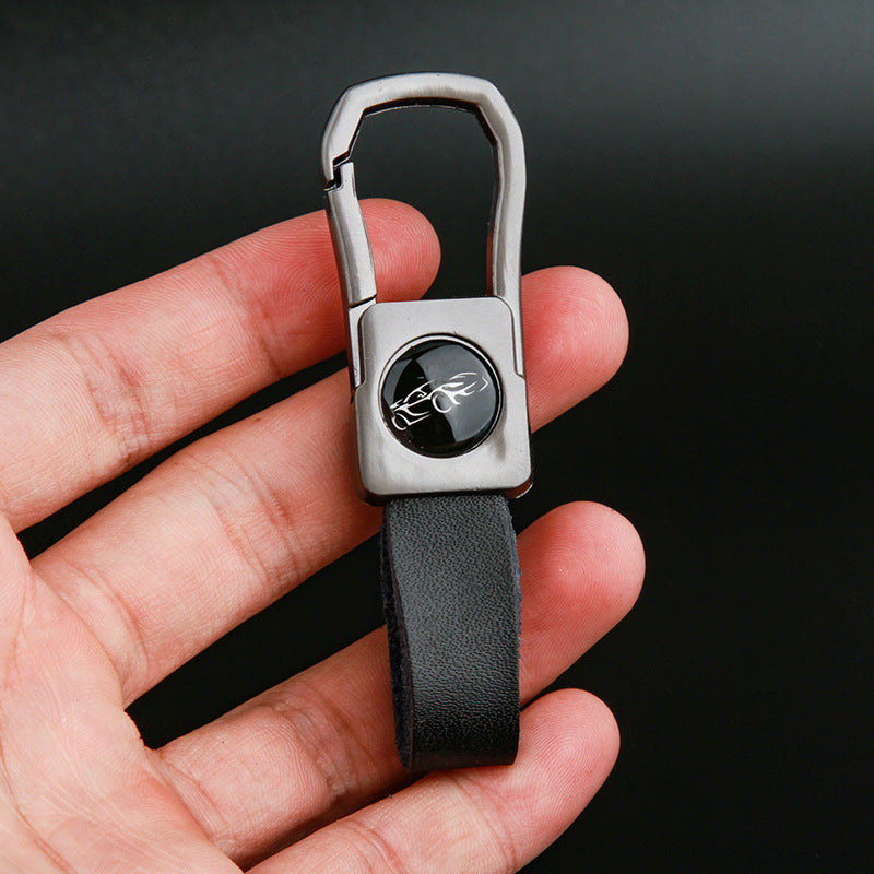 Men's Leather Keychain with Polished Metal Clip and Carabiner Hook 4