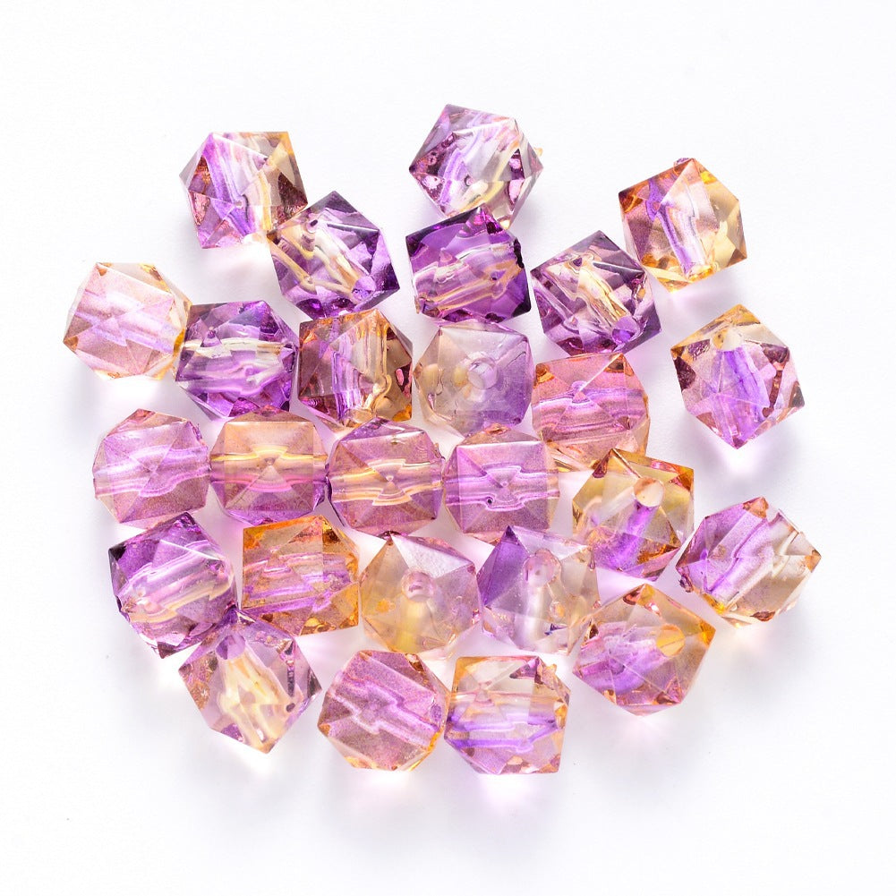Spray Painted Polygon Acrylic Beads 8mm Two-Color Mix 100pcs