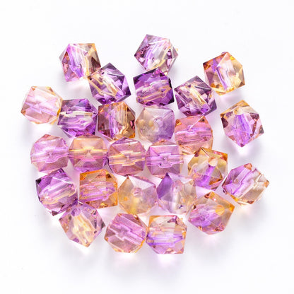Spray Painted Polygon Acrylic Beads 8mm Two-Color Mix 100pcs
