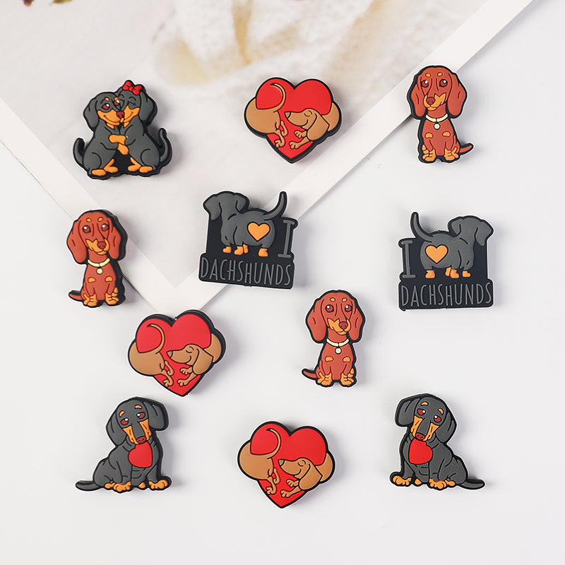 Silicone Focal Beads Valentine Sausage Dog I Love Dachshunds Heart 20pcs 3