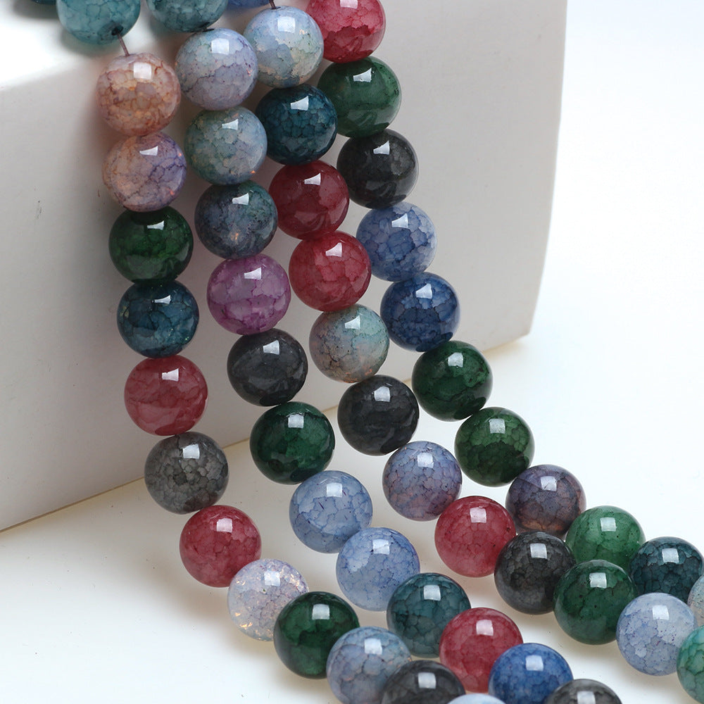Crackle Round Glass Beads 8mm Multicolor Textured Finish 100pcs 2