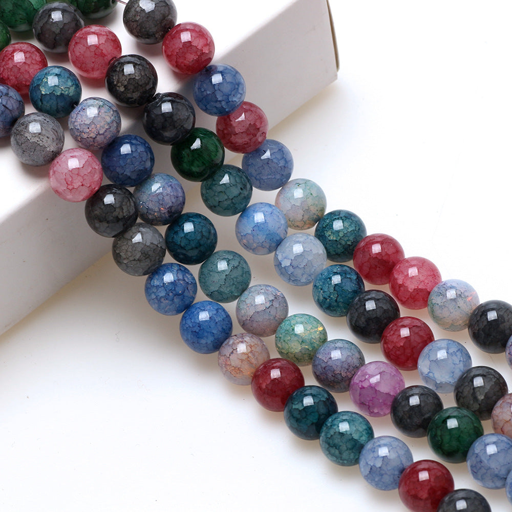 Crackle Round Glass Beads 8mm Multicolor Textured Finish 100pcs 16