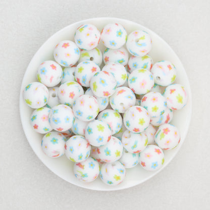 15mm Light Floral Print Round Silicone Beads 50 pcs 7