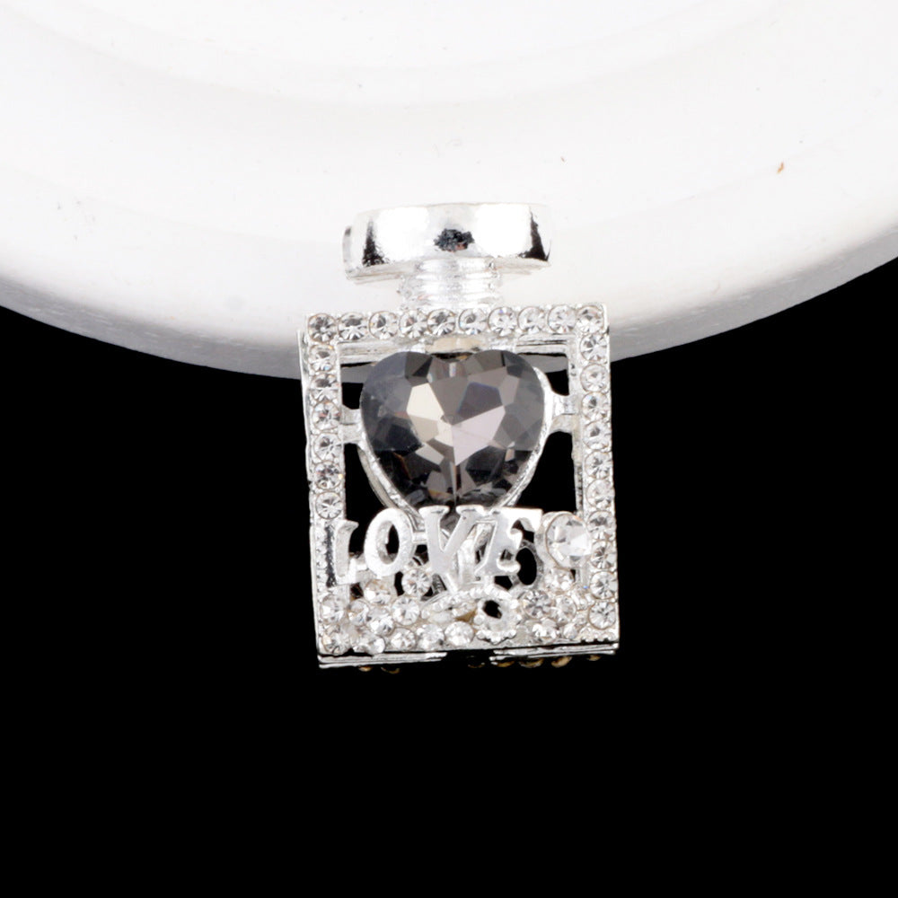 Fancy Alloy Perfume Bottle Charm Beads with Heart and Rhinestones 2pcs 15