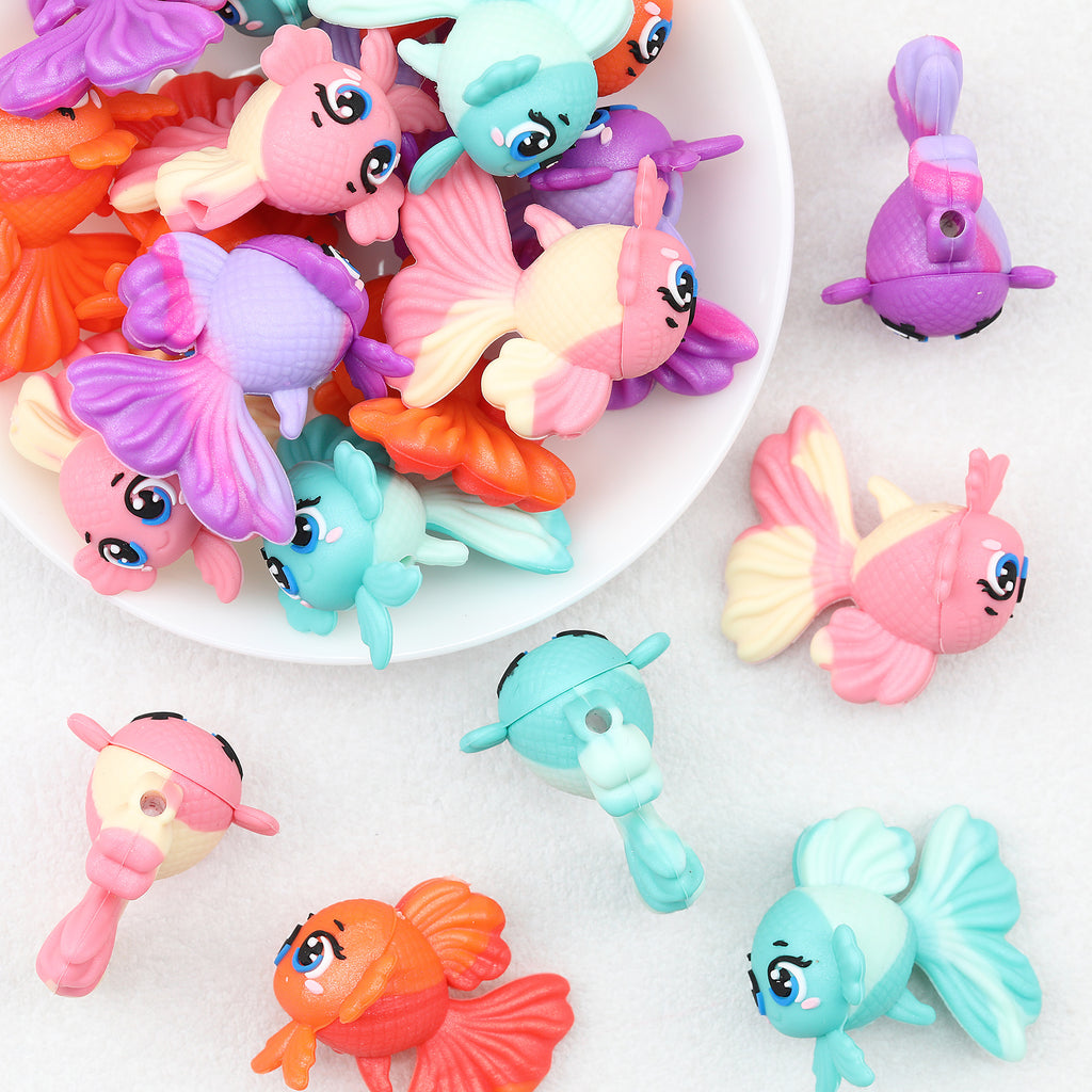 3D Colorful Goldfish Silicone Focal Beads 20pcs