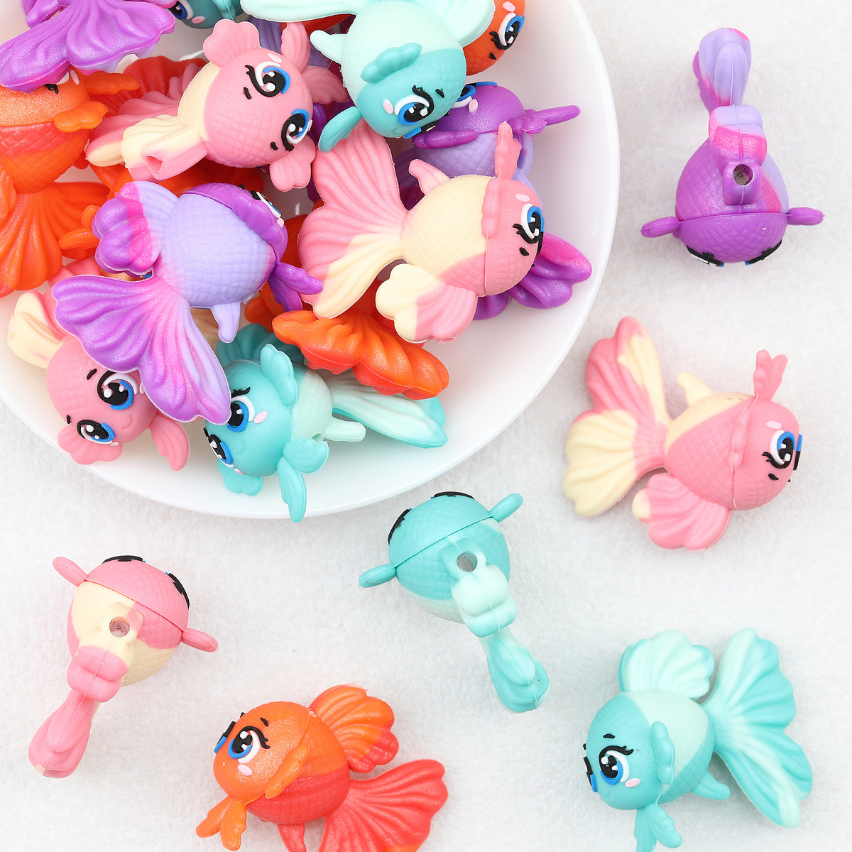 3D Colorful Goldfish Silicone Focal Beads 20pcs