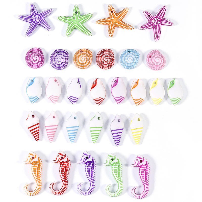 Painted Marine Biological Acrylic Beads 15mm Colorful Mixed 100pcs 6