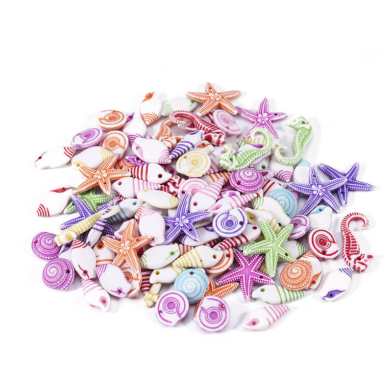 Painted Marine Biological Acrylic Beads 15mm Colorful Mixed 100pcs 4