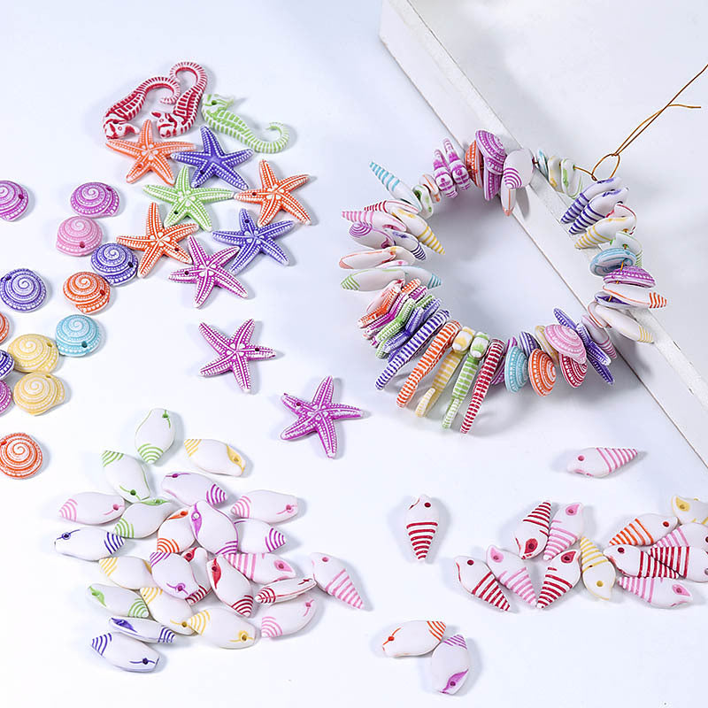 Painted Marine Biological Acrylic Beads 15mm Colorful Mixed 100pcs 3