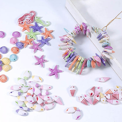 Painted Marine Biological Acrylic Beads 15mm Colorful Mixed 100pcs 3