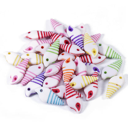 Painted Marine Biological Acrylic Beads 15mm Colorful Mixed 100pcs 5
