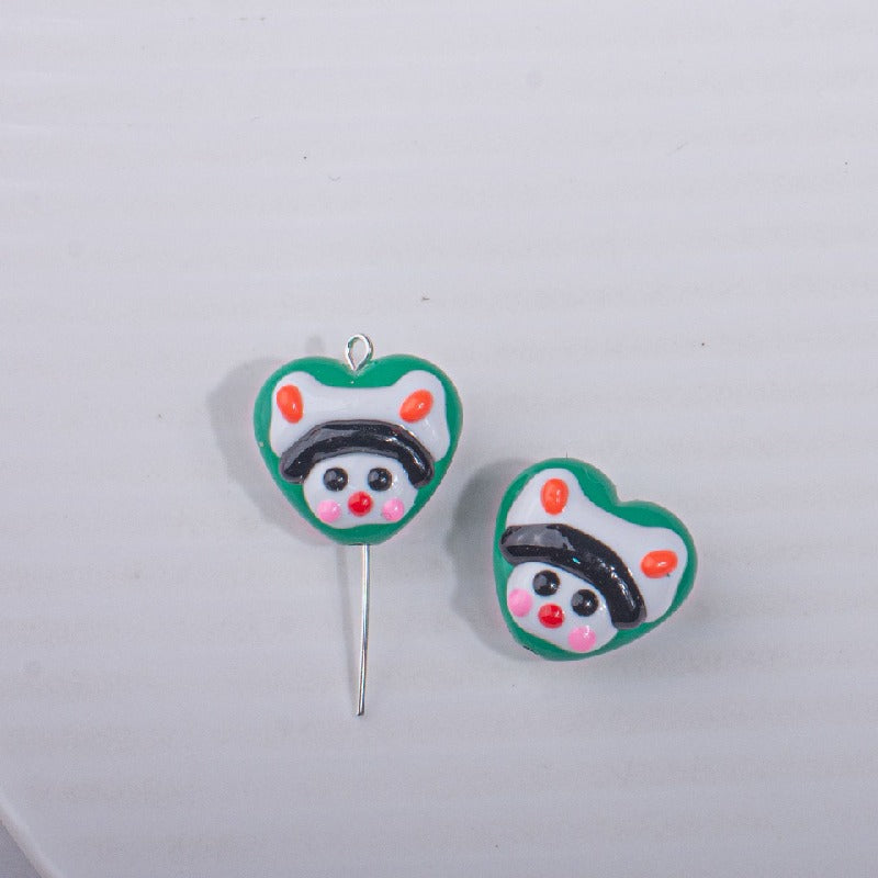 Hand Drawn Heart Rabbit Acrylic Beads 19x17.5mm Colorful 5pcs 5