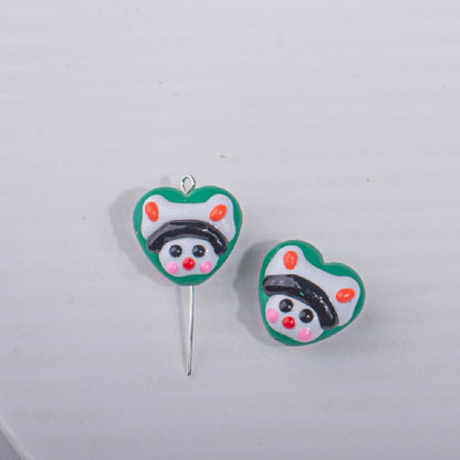 Hand Drawn Heart Rabbit Acrylic Beads 19x17.5mm Colorful 5pcs 5