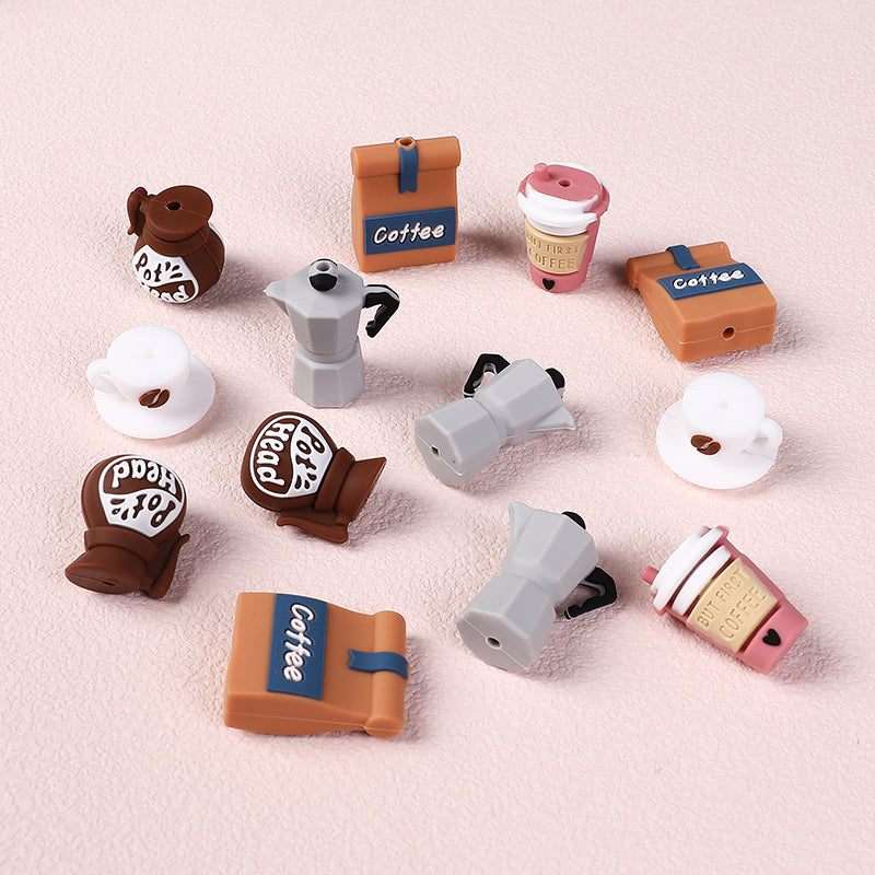 Silicone 3D Focal Beads Coffee Theme Coffee Pot Coffee Bag 20pcs 3