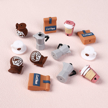 Silicone 3D Focal Beads Coffee Theme Coffee Pot Coffee Bag 20pcs 3