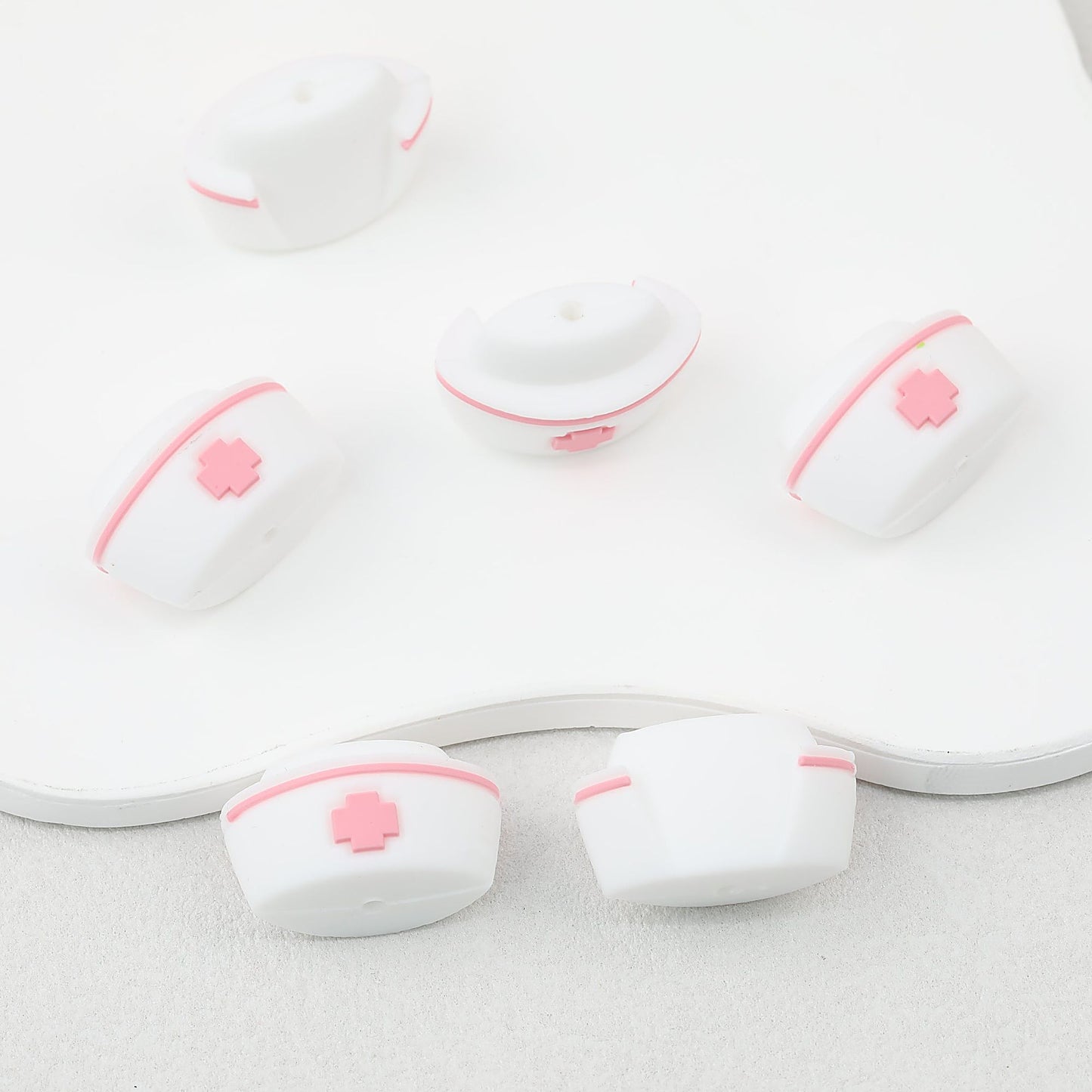 3D Colorful 3D Nurse Cap Silicone Focal Beads 20 Pcs - Pink