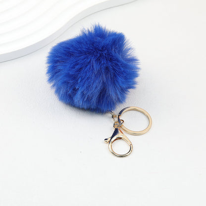Pom Pom Keychain Fluffy Imitation Rex Rabbit Fur Ball 8cm With Lobster Clasp - 7# sapphire blue