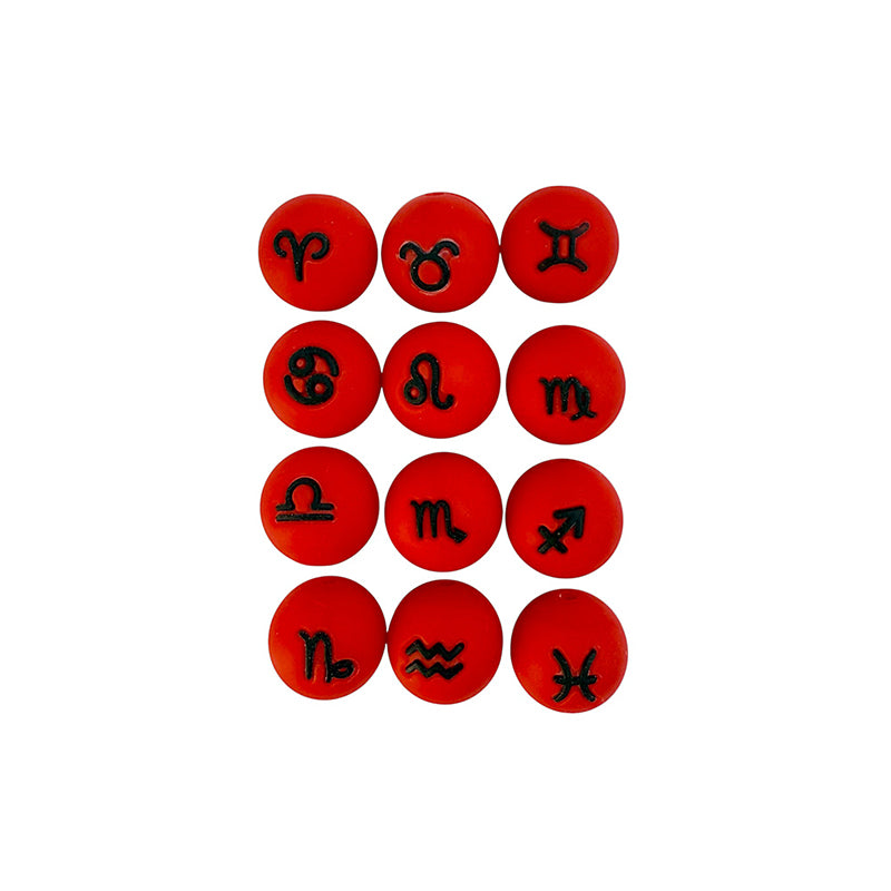 15mm Silicone Beads Zodiac Signs Astrology Theme Printed Design 50pcs 11