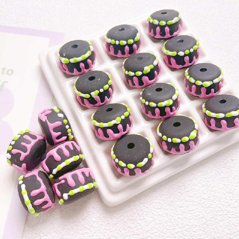 Painted Cake Acrylic Beads 14x20mm Colorful Dripping Icing 10pcs 15