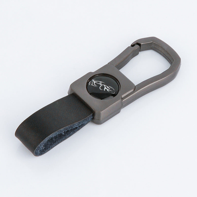 Men's Leather Keychain with Polished Metal Clip and Carabiner Hook 2