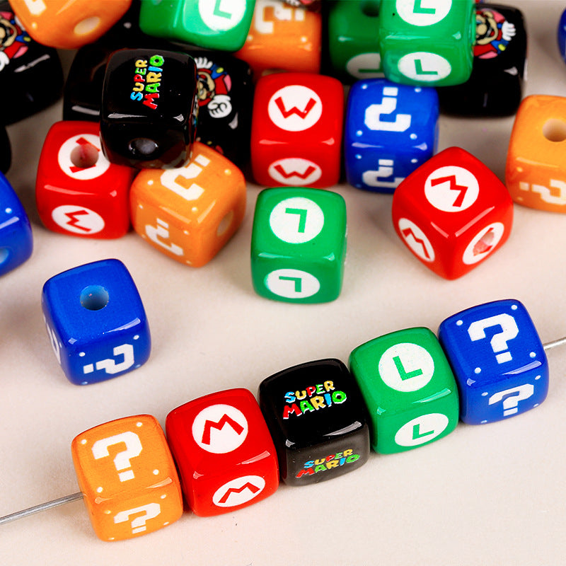 Cartoon Mario Acrylic Square Beads 14mm Glossy Finish 10pcs