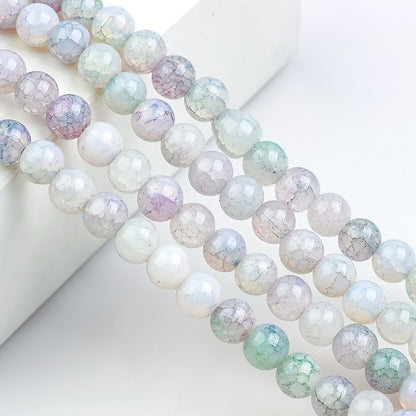 Crackle Round Glass Beads 8mm Multicolor Textured Finish 100pcs 24