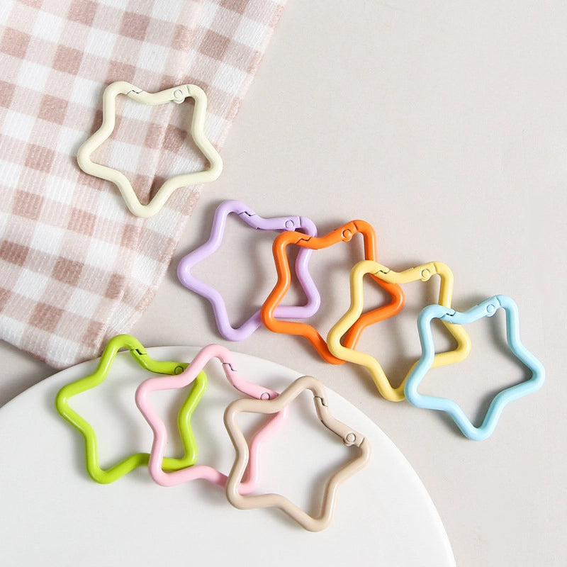 Zinc Alloy Star Trigger Spring Key Rings 41mm Baking Painted 6pcs 4