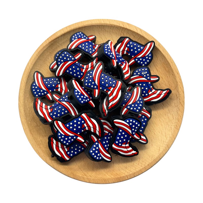 Silicone Focal Beads Independent Day US Boots Stars and Stripes 20pcs 2
