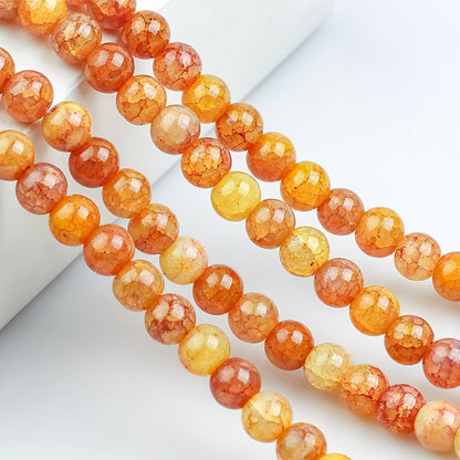 Crackle Round Glass Beads 8mm Multicolor Textured Finish 100pcs 22