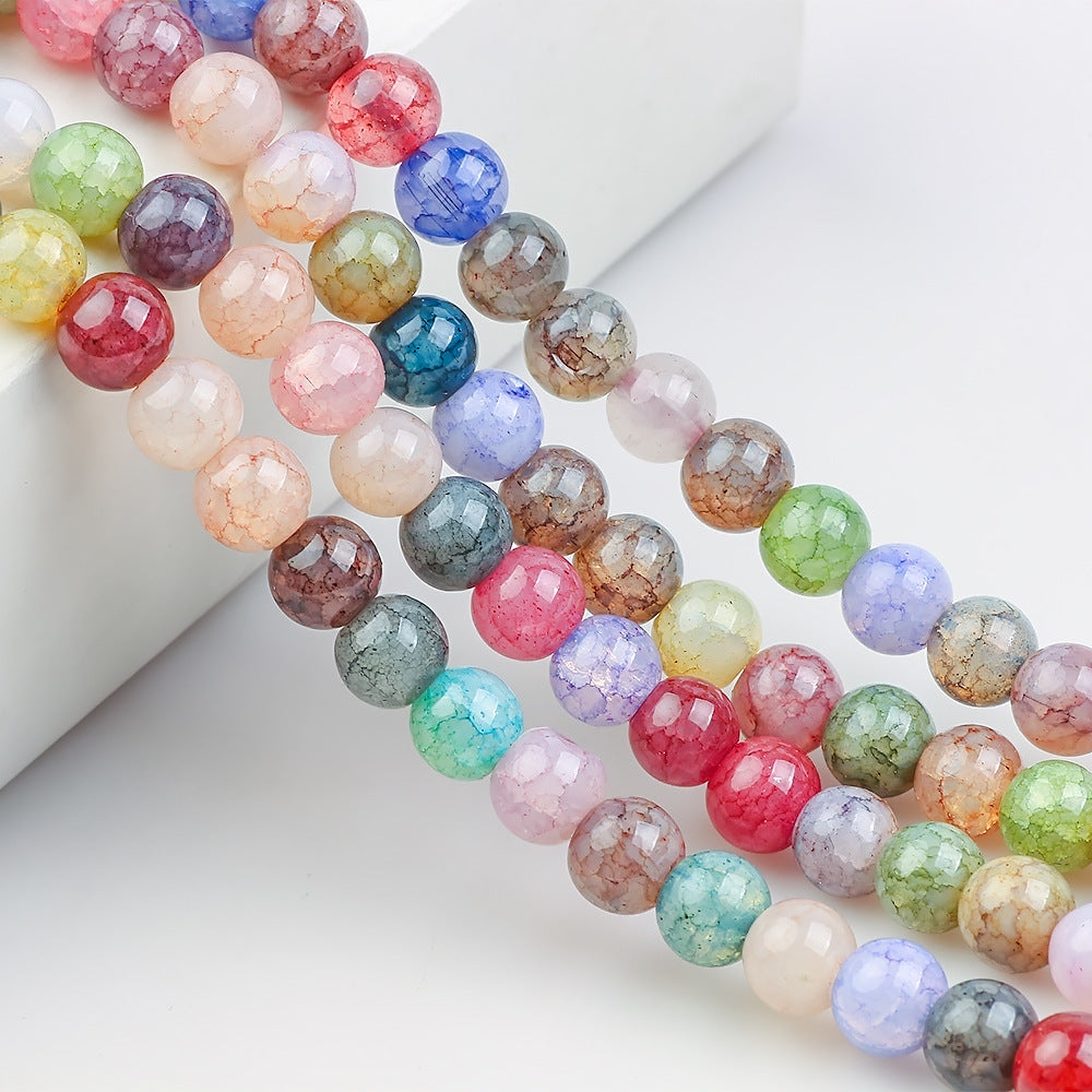 Crackle Round Glass Beads 8mm Multicolor Textured Finish 100pcs 13
