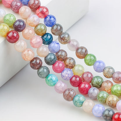 Crackle Round Glass Beads 8mm Multicolor Textured Finish 100pcs 13