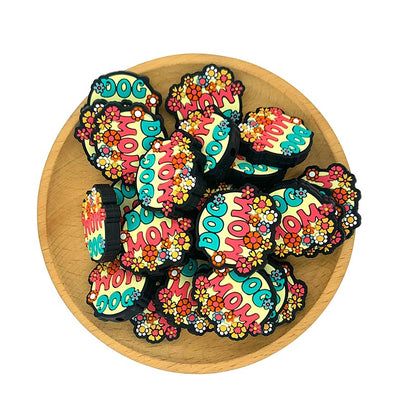 Silicone Focal Beads Dog Mom With Colorful Flower Cluster 20pcs 2