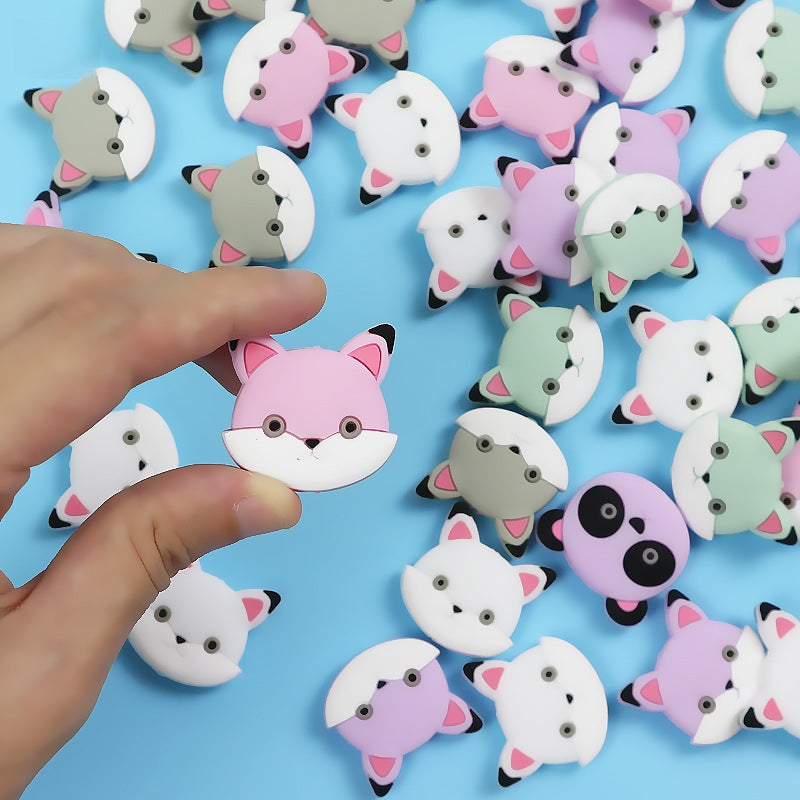 Silicone Focal Beads Animal Baby Fox Rounded Head Smiling Face 20pcs 3