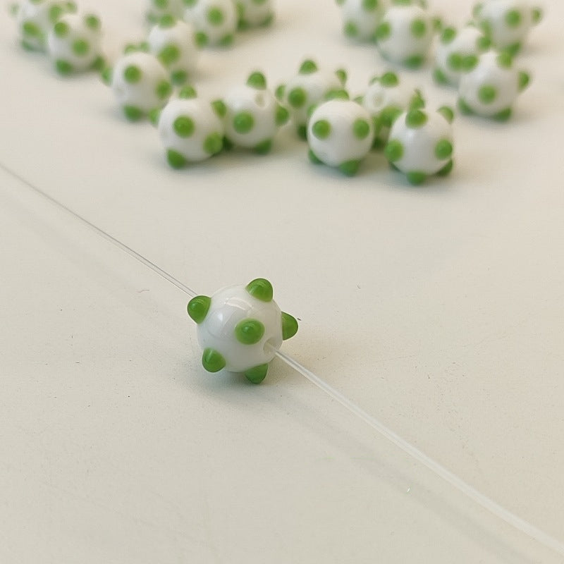 Lampwork Glass Beads Sea Urchin 11mm Handmade Polka Dotted 14pcs 11