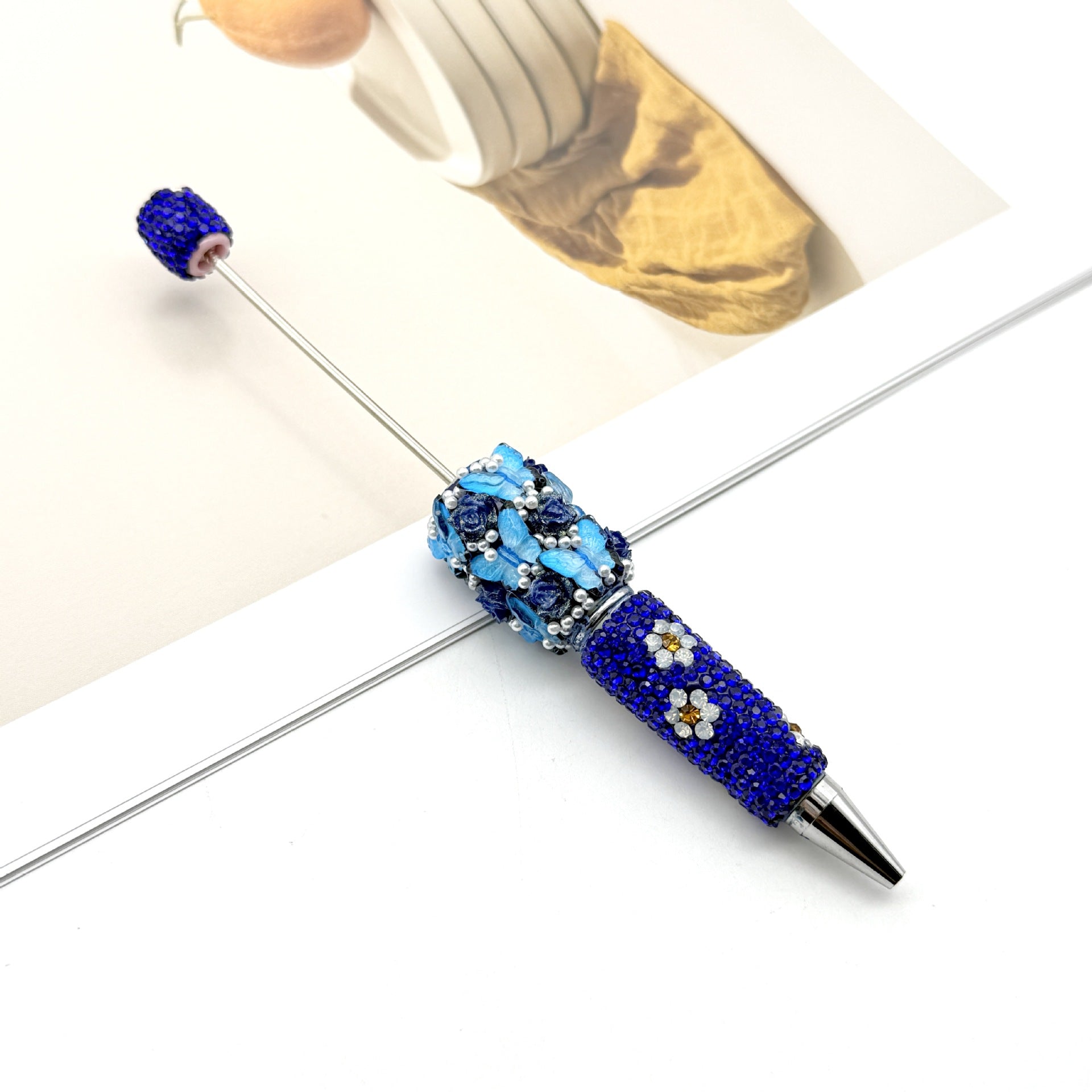 Beadable Pen with Butterfly and Rose Pearls Decorative Handle  15