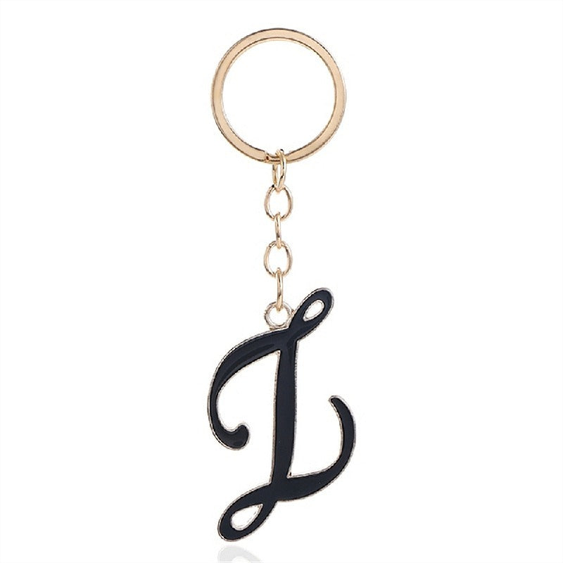 Metal Fashion Letter Keychain Black and Gold Script Design 30