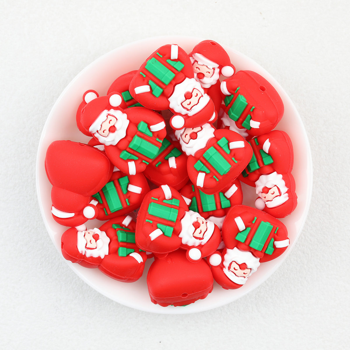 3D Santa Claus silicone focal beads Wholesale, Christmas Design Red Green Gift Details