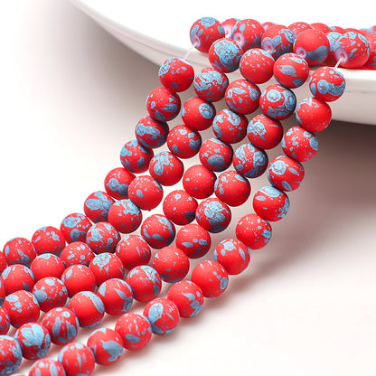 Frosted Round Glass Beads 8mm Neon Splash Pattern 100pcs 15