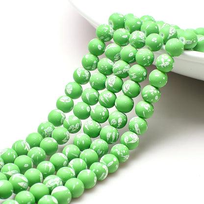 Frosted Round Glass Beads 8mm Neon Splash Pattern 100pcs 11