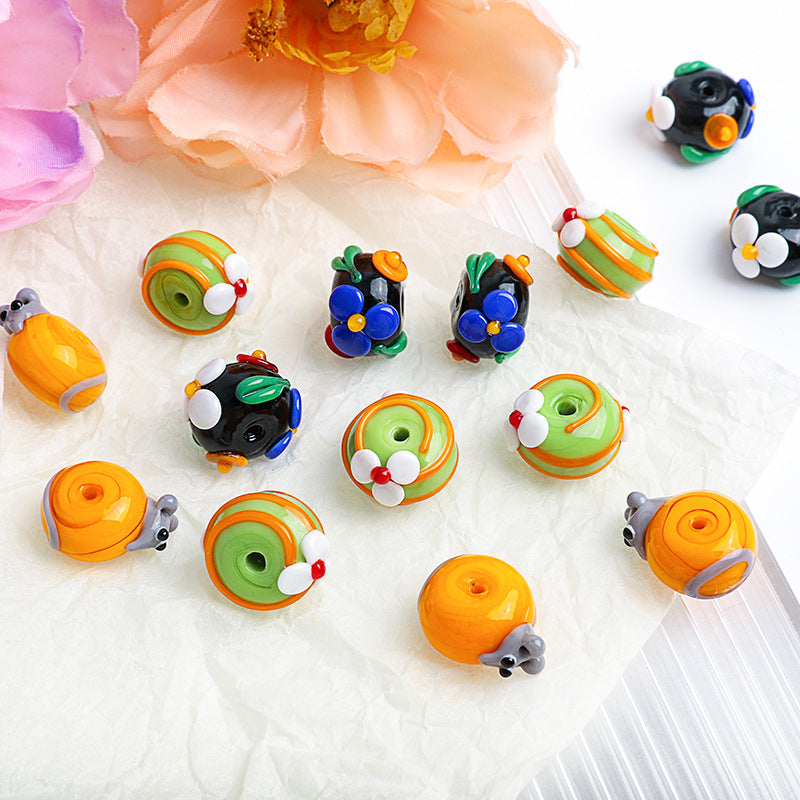 Floral Pattern Glass Beads 19mm Decorative Round 10pcs 2