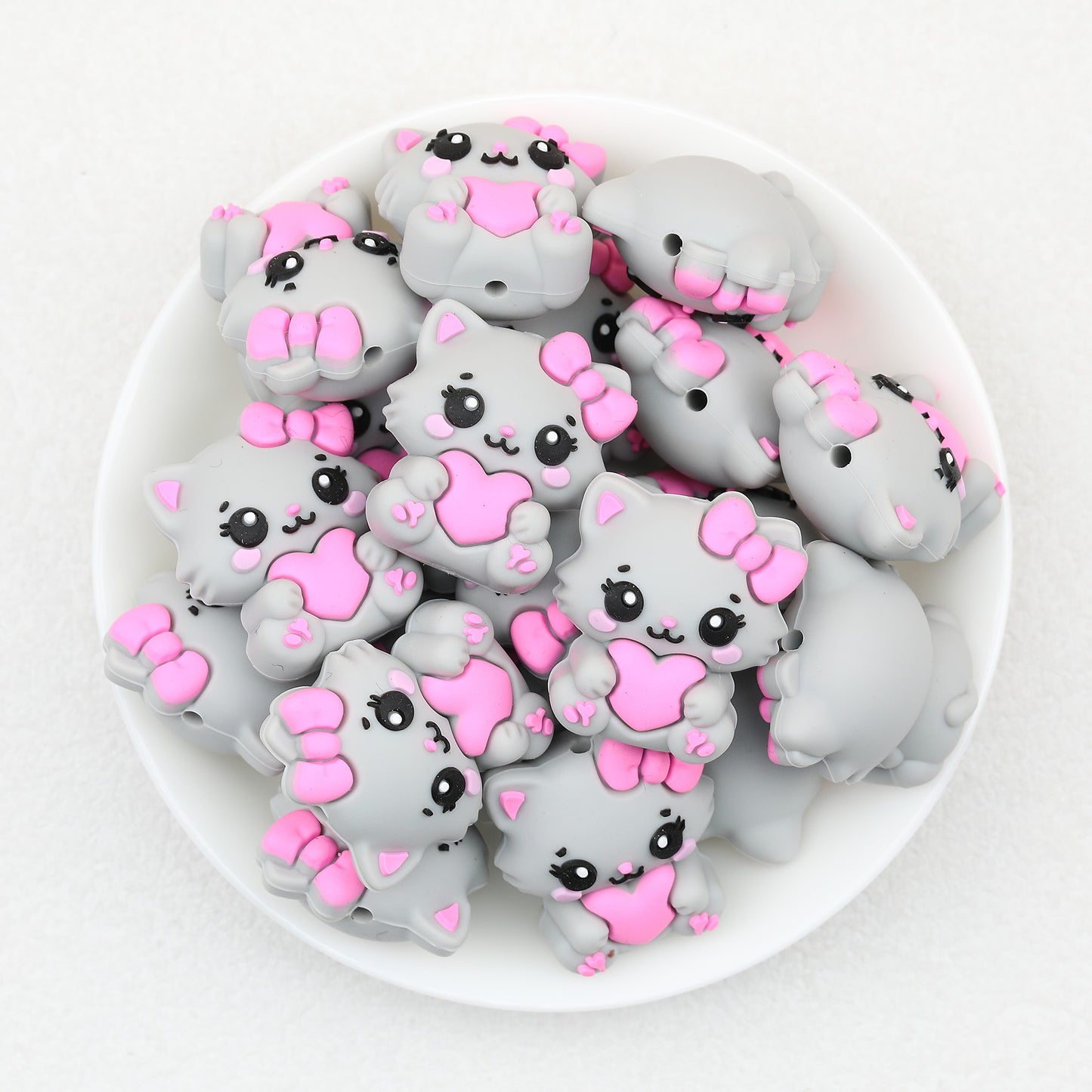 3D Cat Heart Bow Silicone Focal Beads  20 pcs 3